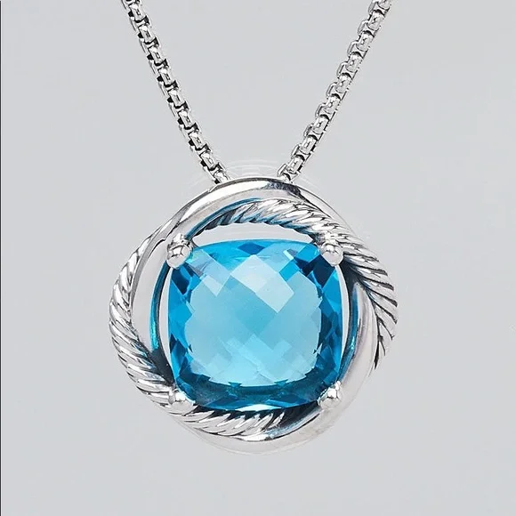 DAVID YURMAN Large 14mm Blue Topaz Sterling Silver Infinity Pendant Necklace - Picture 2 of 5